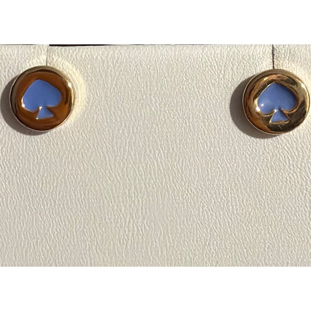 Kate Spade Gold Blue Enamel Spade Stud Earrings Glow Under Black Light .25"